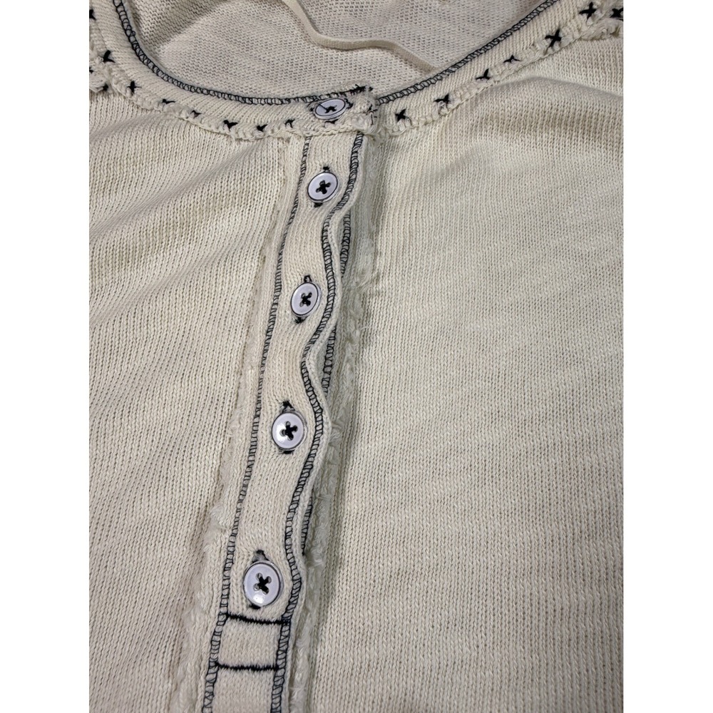 We The Free People Cream Long Sleeve Button Up Top Bohemian Relaxed Fit - Picture 5 of 11